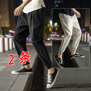 裤子男款秋季潮牌宽松港风百搭运动束脚哈伦韩版潮流九分休闲长裤图片