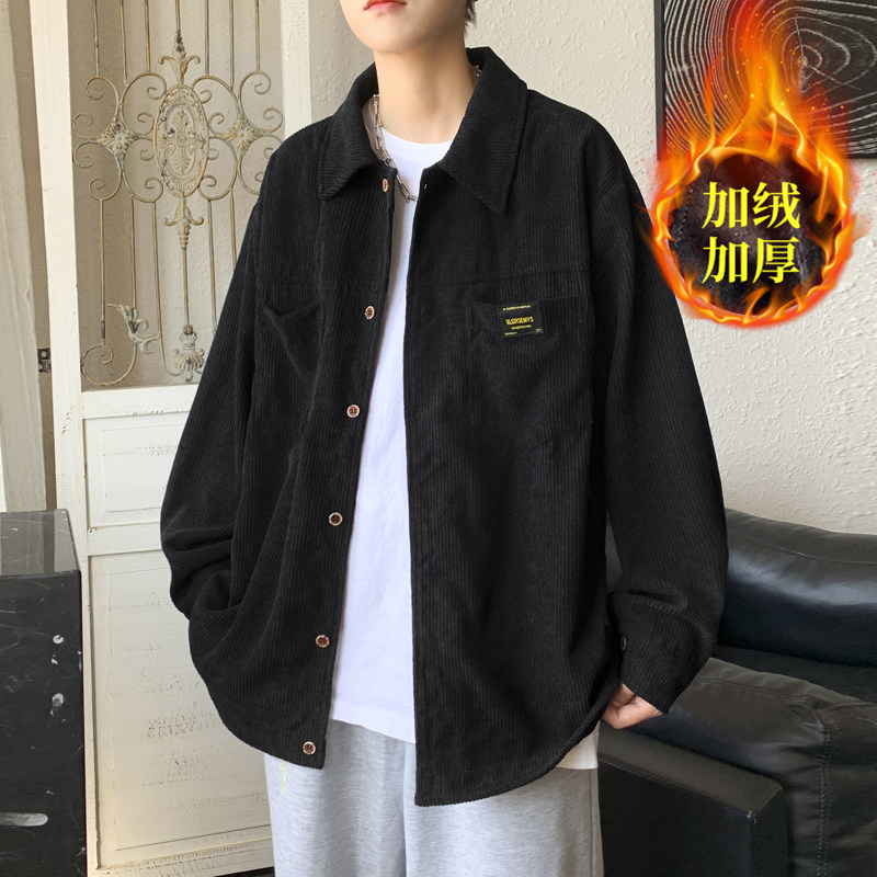 港风灯芯绒加厚长袖衬衫男春秋季大码衬衣外套休闲上衣服JK2022图片