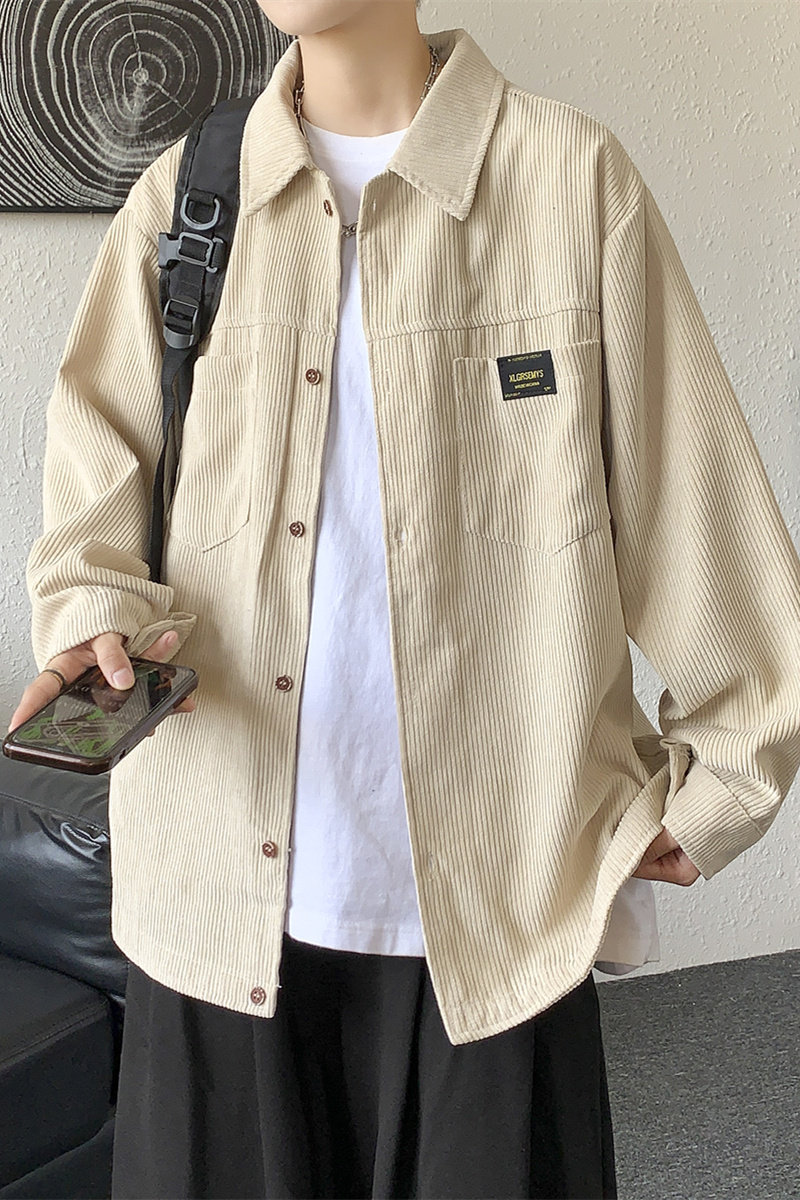 港风灯芯绒加厚长袖衬衫男春秋季大码衬衣外套休闲上衣服JK2022,男装衬衫,四季星座303A
