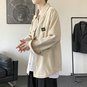 港风灯芯绒加厚长袖衬衫男春秋季大码衬衣外套休闲上衣服JK2022图片