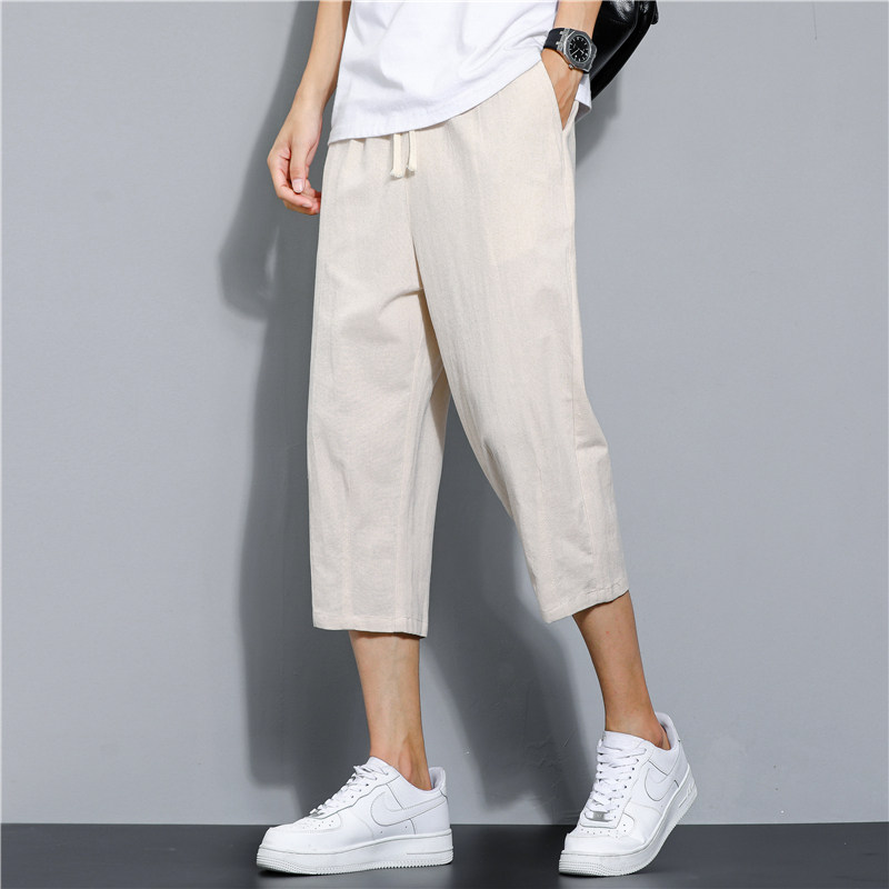 夏季休闲裤男百搭棉麻宽松亚麻裤韩版潮流七分裤八分直筒K821P20,男装牛仔裤,四季星座303A