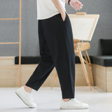 夏季休闲裤子男百搭棉麻宽松亚麻裤韩版潮流九分裤长裤直筒K22P25，男装休闲裤，四季星座303A