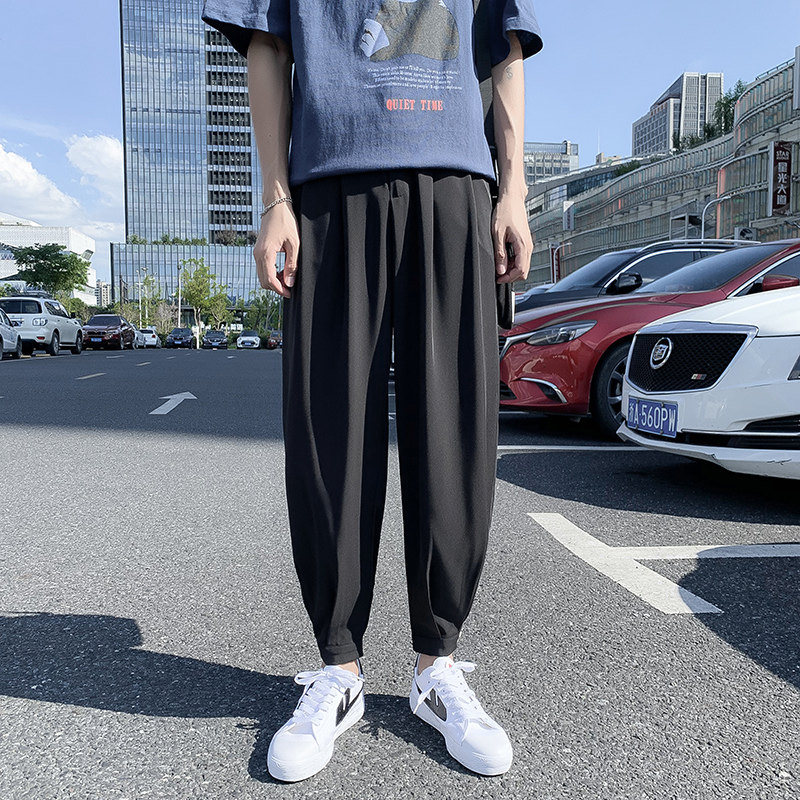 裤子男韩版潮流休闲宽松直筒阔腿裤春夏季薄款百搭哈伦九分裤K91图片