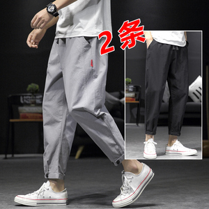 日系小脚裤子男夏季薄款潮牌大码宽松束脚2025新款运动九分休闲裤图片