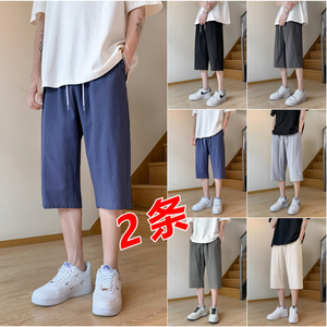 新中式亚麻裤子夏季男士短裤棉麻休闲裤风七分裤中裤马裤K918图片