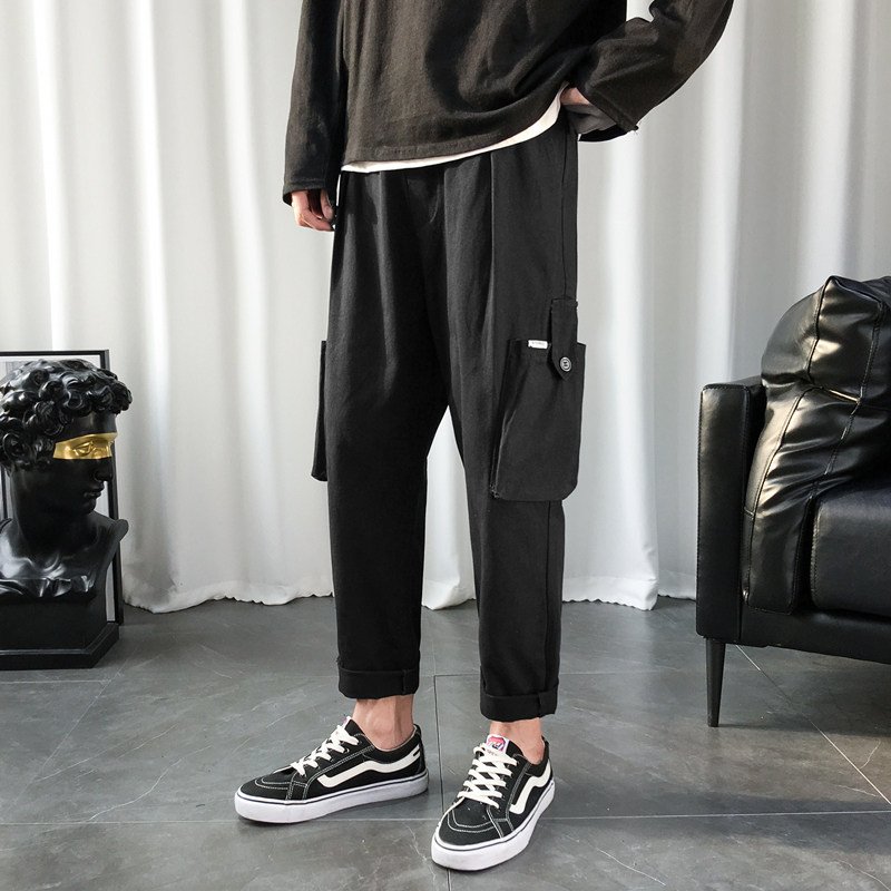 港仔2026秋季休闲裤韩版宽松工装裤港风束脚九分裤K9117P25，男装工装外套，四季星座303A