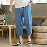 夏季休闲裤子男百搭棉麻宽松亚麻裤韩版潮流八分裤九分直筒K821，男装休闲裤，四季星座303A