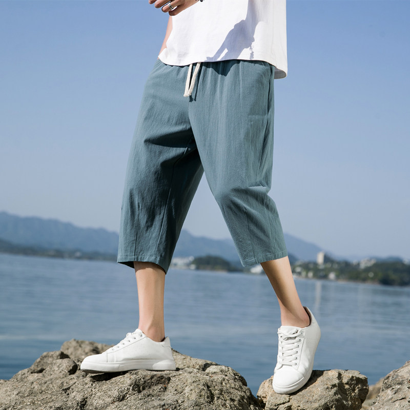 夏季休闲裤男百搭棉麻宽松亚麻裤韩版潮流七分裤八分直筒K821P20,男装牛仔裤,四季星座303A