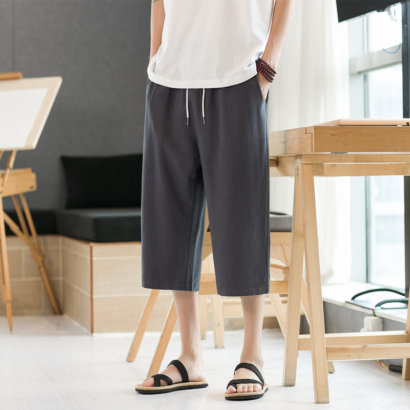 夏季休闲裤男百搭棉麻宽松亚麻裤韩版潮流七分裤八分直筒K918图片