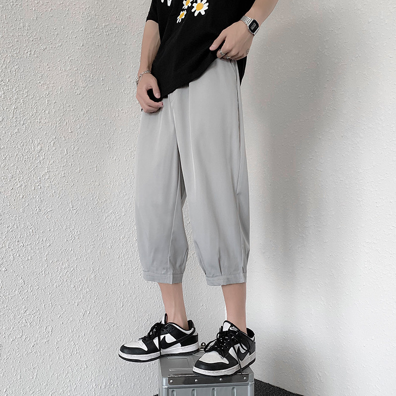 男夏季薄款冰丝休闲裤男士宽松直筒运动短裤胖子潮7分裤子K970P1,男装牛仔裤,四季星座303A