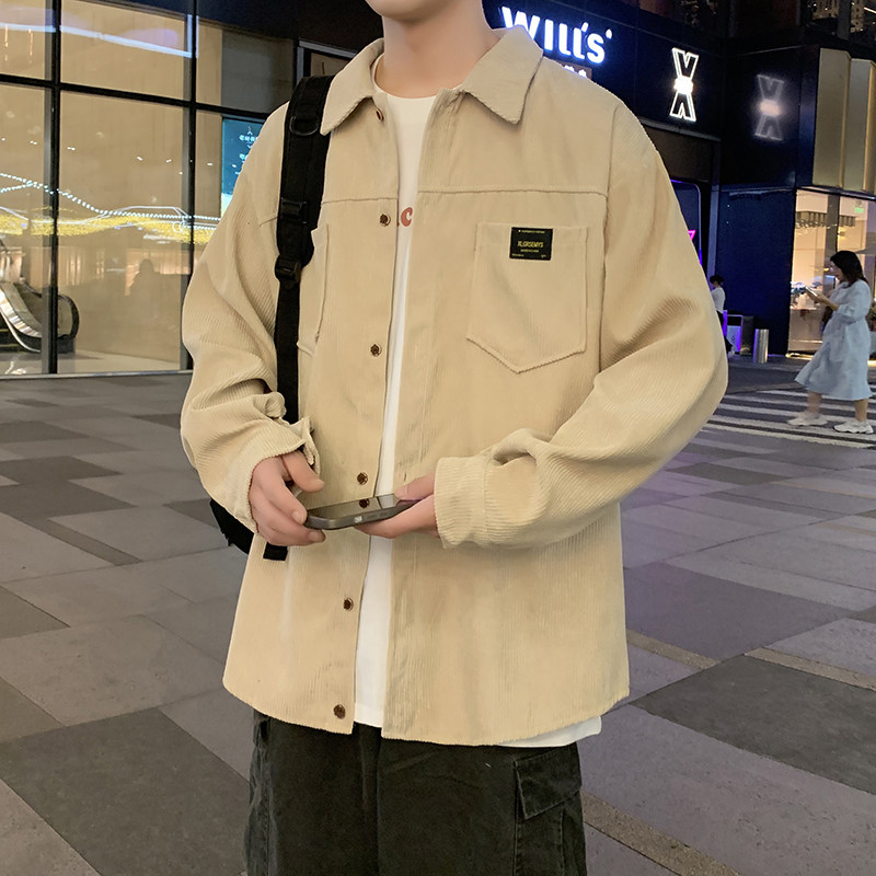 港风灯芯绒加厚长袖衬衫男春秋季大码衬衣外套休闲上衣服JK2022图片