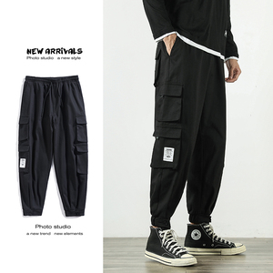 工装裤男日系束脚裤潮牌宽松多口袋长裤春季九分303-KZ24(纯棉），男装工装外套，四季星座303A