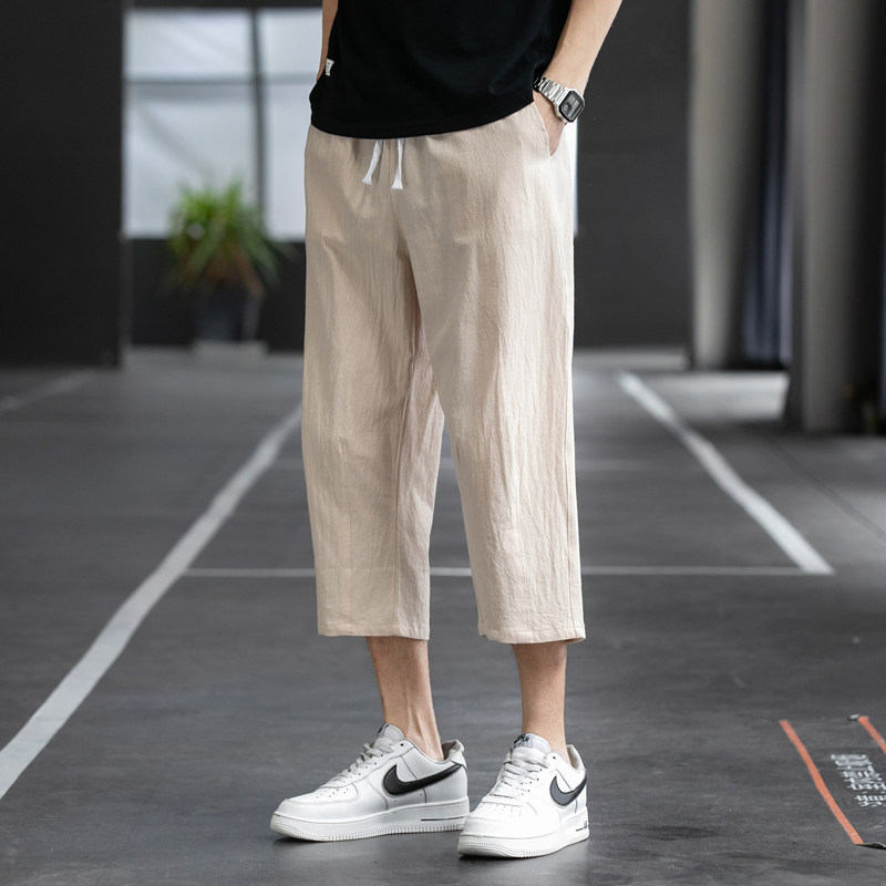 夏季休闲裤男百搭棉麻宽松亚麻裤韩版潮流七分裤八分直筒K821P20,男装牛仔裤,四季星座303A