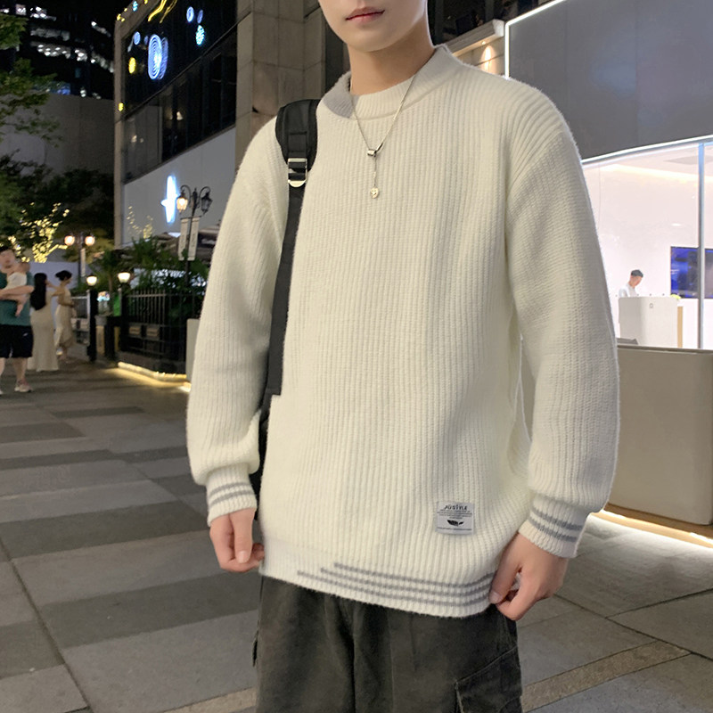 MY8267圆领针织毛衣男秋冬季宽松百搭打底衫休闲潮流常规37加绒47,男装T恤,四季星座303A