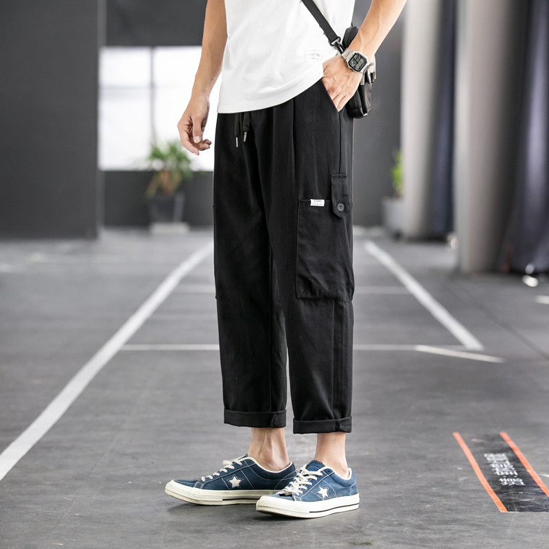 港仔2022春夏季休闲裤韩版宽松工装裤港风束脚九分裤K9117P25图片