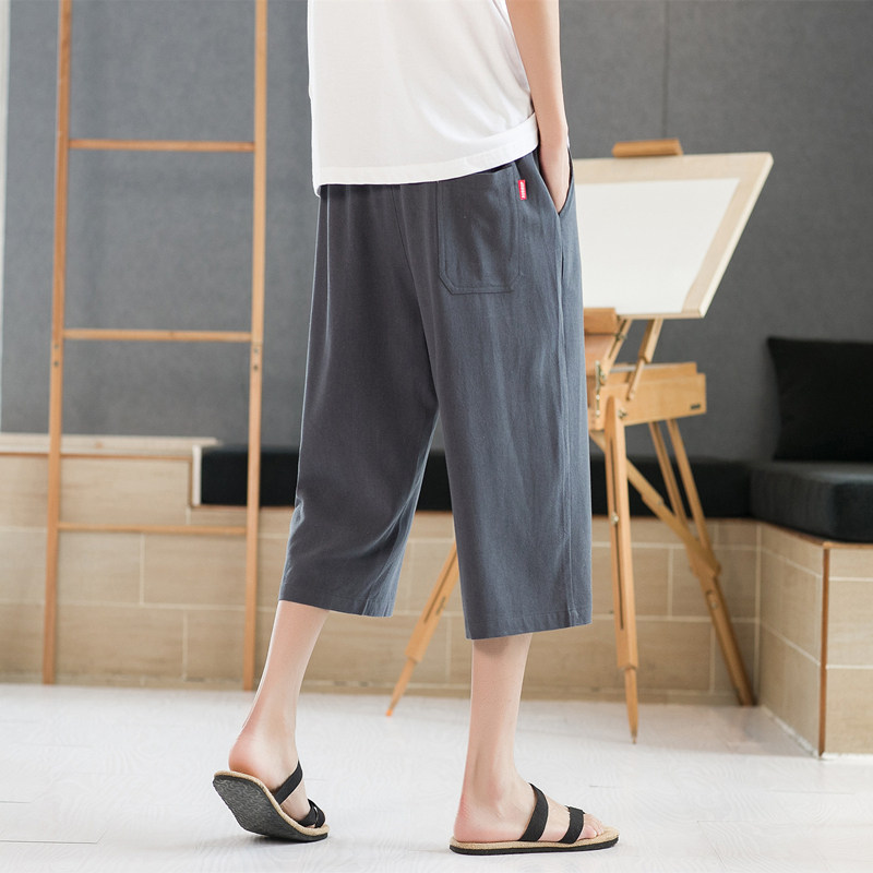 夏季休闲裤男百搭棉麻宽松亚麻裤韩版潮流七分裤八分直筒K918,男装牛仔裤,四季星座303A