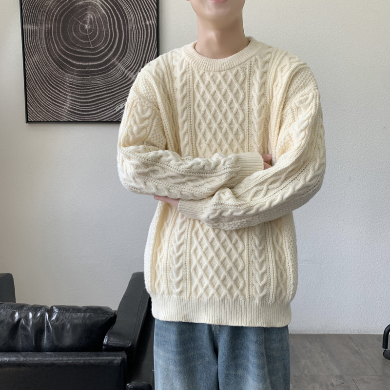 MY8267麻花毛衣男生秋冬季新款复古日系慵懒风圆领男常规37加绒47图片