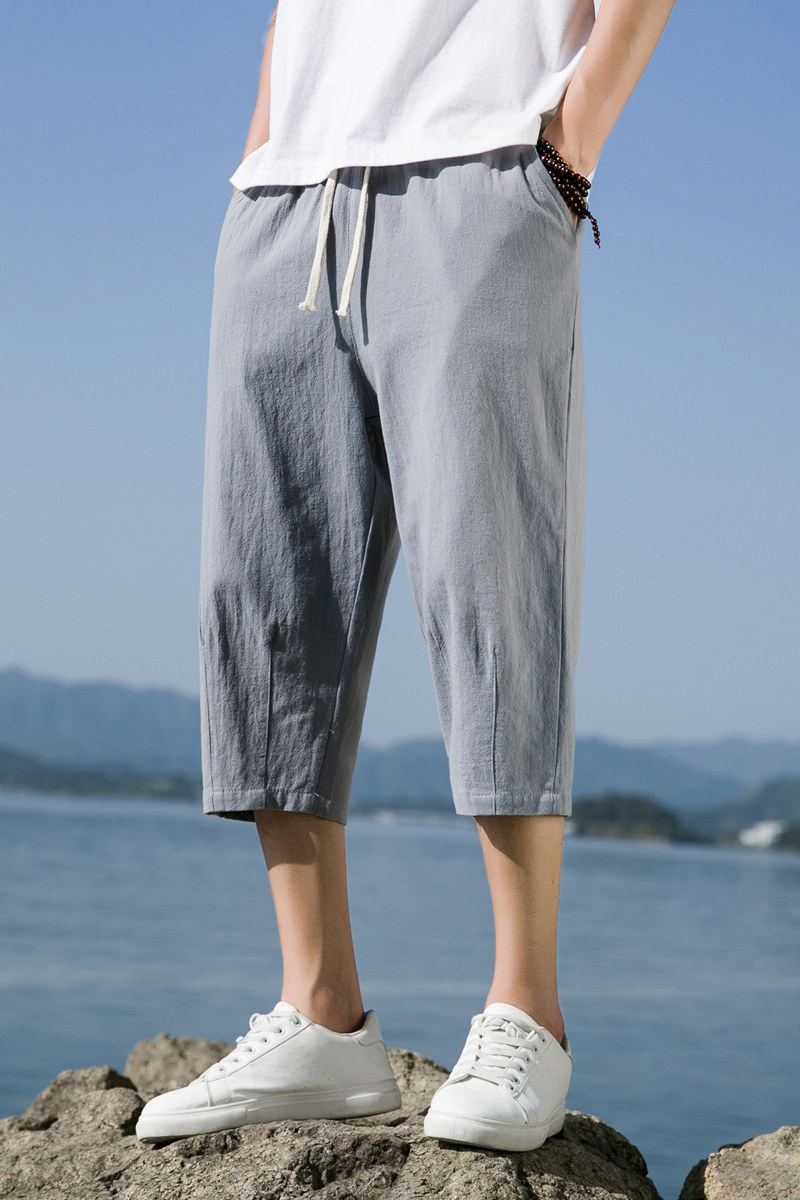 夏季休闲裤男百搭棉麻宽松亚麻裤韩版潮流七分裤八分直筒K821P20,男装牛仔裤,四季星座303A