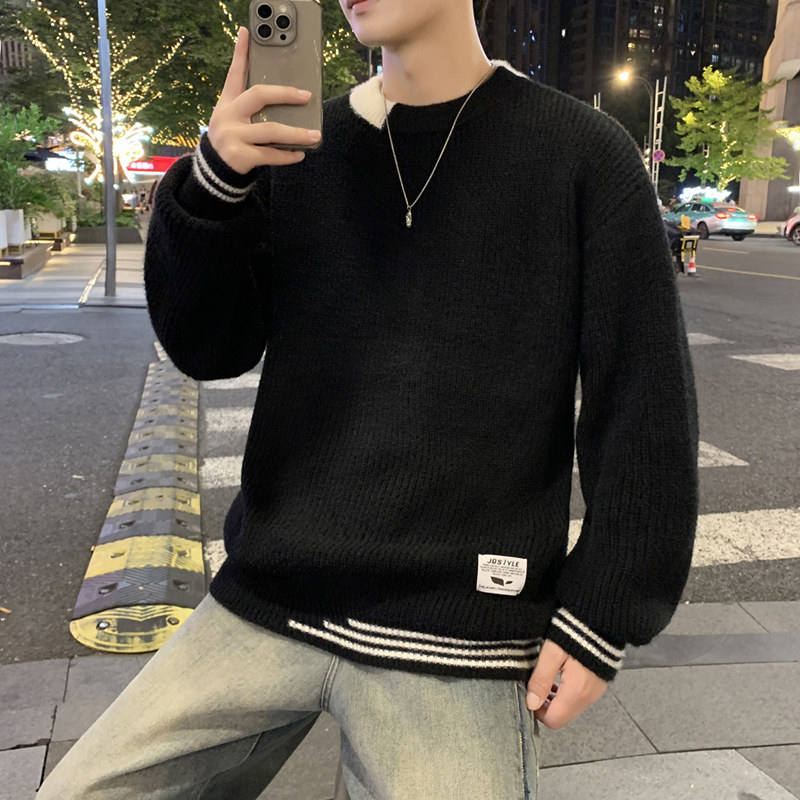 MY8267圆领毛衣男秋冬季纯色针织打底衫内搭加厚保暖常规37加绒47图片
