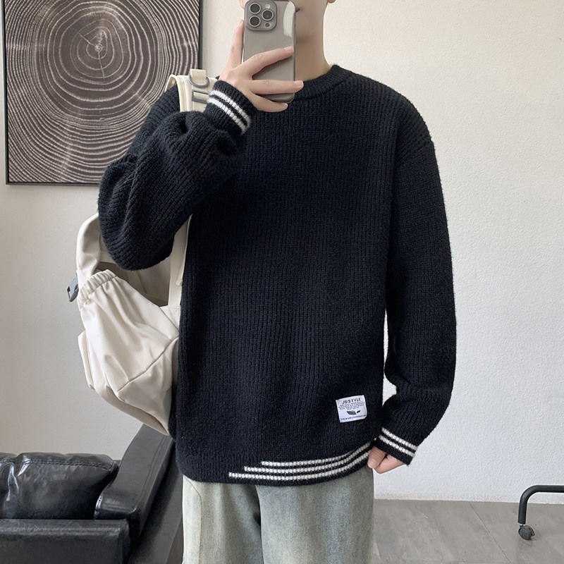 MY8267圆领针织毛衣男秋冬季宽松百搭打底衫休闲潮流常规37加绒47,男装T恤,四季星座303A
