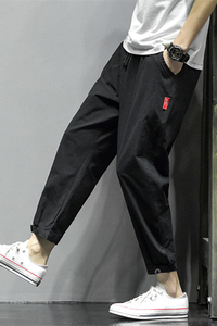 男士棉麻裤子20新款潮直筒休闲长裤宽松亚麻九分运动男裤K383 P25图片