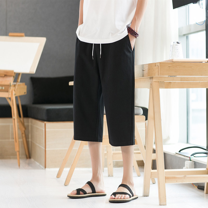 夏季休闲裤男百搭棉麻宽松亚麻裤韩版潮流七分裤八分直筒K918,男装牛仔裤,四季星座303A