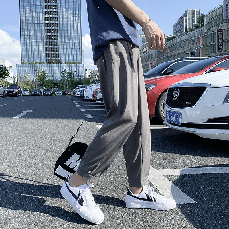 2026新款轻薄冰丝休闲裤裤子男学生运动直筒西装裤九分裤K950,男装西服套装,四季星座303A