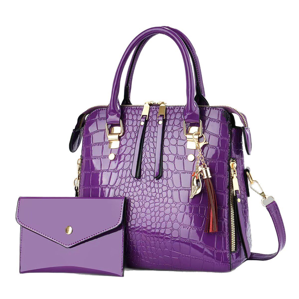 韩版时尚女包2025爆款实用轻便亮皮手提包大容量鳄鱼纹休闲单肩包