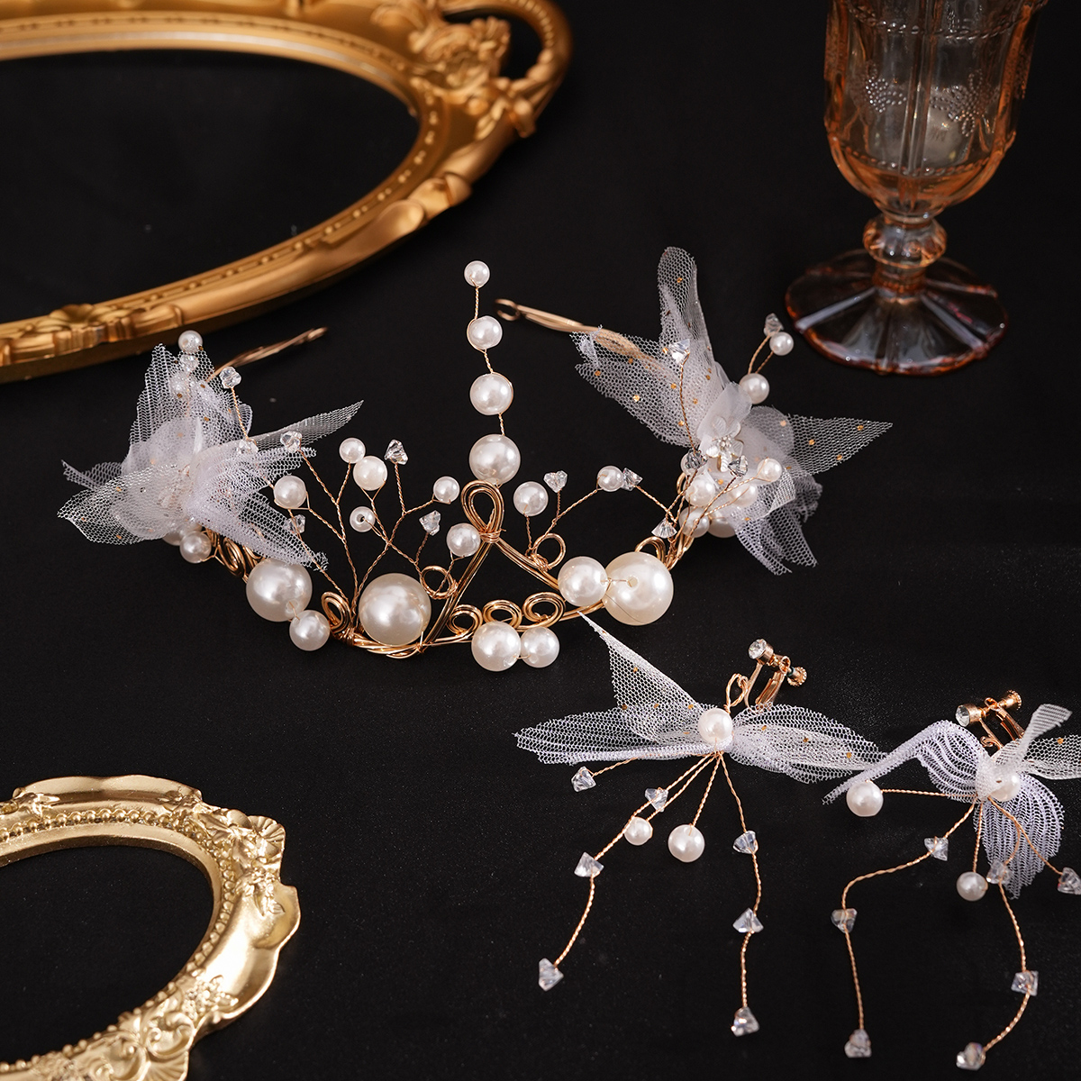 新娘饰品纯手工头饰珍珠水晶水钻布艺花编织头饰韩式婚纱服饰配件