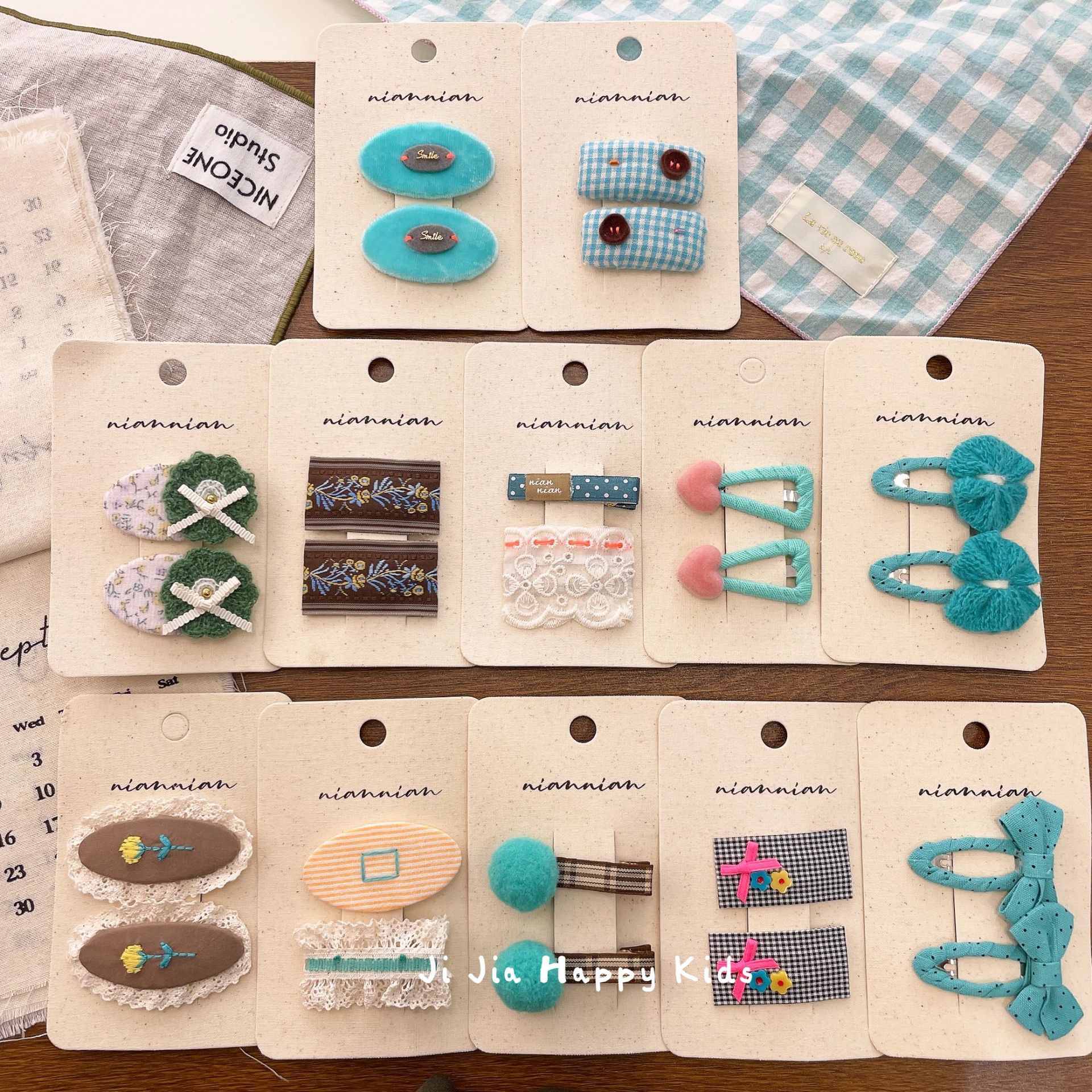 niannian念念儿童发夹撞色丝绒BB夹韩系甜美碎花格纹碎发夹头饰