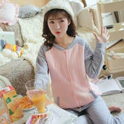 Phụ nữ mang thai dài tay cotton mỏng bông mùa thu và đồ ngủ mùa đông phụ nữ ấm áp cho con bú quần áo mỏng phù hợp với dịch vụ nhà - Giải trí mặc / Mum mặc