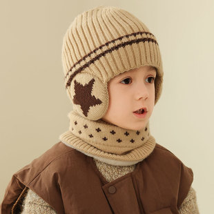 北方加厚冬季儿童东北哈尔滨防寒装备男童帽子围巾五角星零下40度