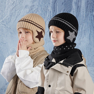 东北哈尔滨防寒装备男童帽子围巾护耳毛线冒御寒儿童帅气韩系冬帽