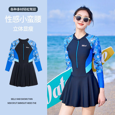 微胖高中生女款长袖连体裙泳衣