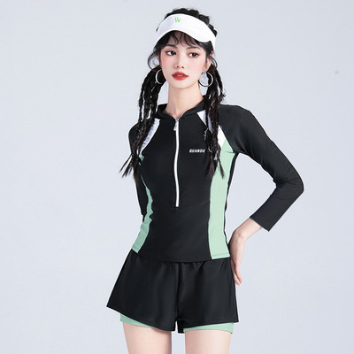 分体泳衣女大童初中生长袖短裤