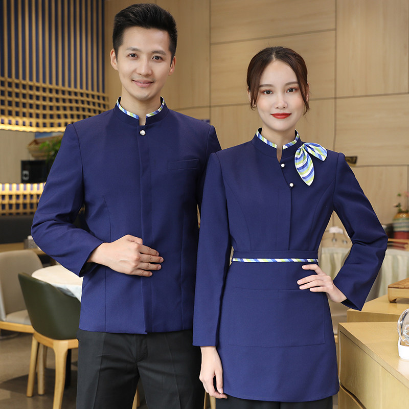 亿珑20新款秋中餐厅酒店条纹领结款服务员工装男女同款大码工作服