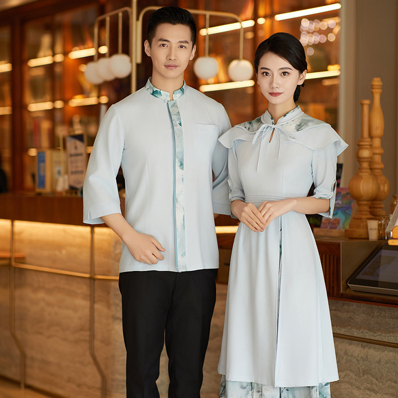 24新款亿珑栀子花开系列酒店餐饮前厅服务员传菜工作服中短袖大码