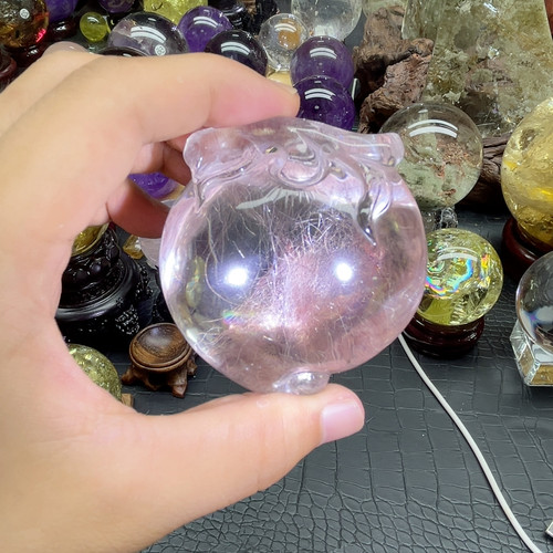 粉紫发晶铜条发全净体寿桃