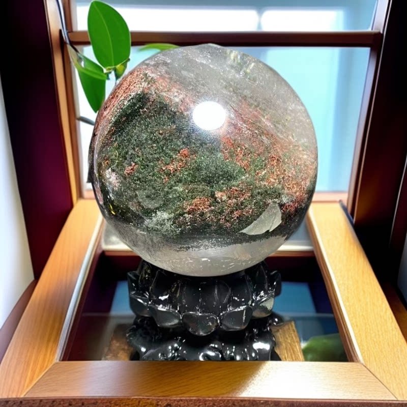 赞比亚天然四季幽灵水晶球摆件