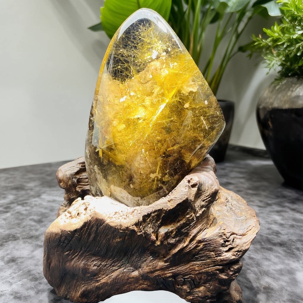 Y82天然巴西发晶原石打磨超强效应家居办公店铺摆件开业礼品