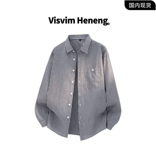 【品牌现货撤柜】VISVIM HENENG春季新款潮流条纹绣花长袖衬衫男