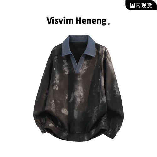 VISVIMHENENG复古印花卫衣男