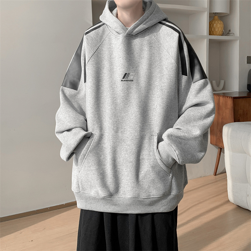 冬季加绒加厚连帽卫衣男