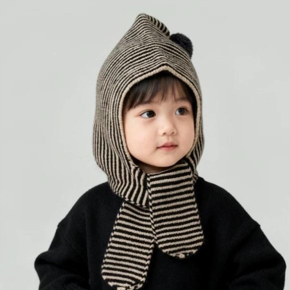 儿童帽子围巾一体帽秋冬季男童女童针织帽毛线帽护耳帽宝宝保暖帽