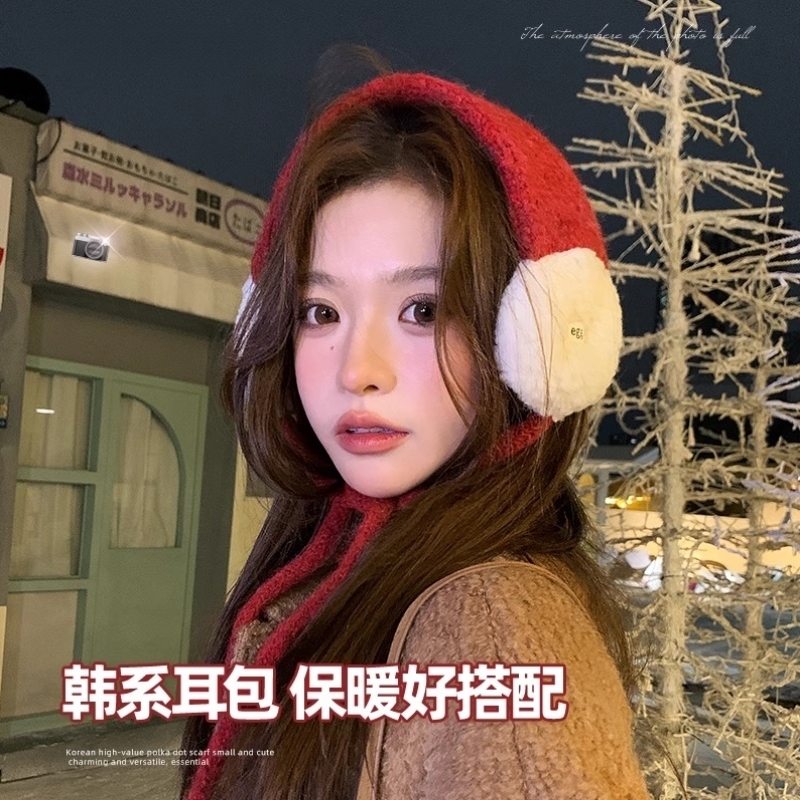 韩系复古针织耳罩女秋冬季保暖耳套防寒户外骑车系带护耳捂子耳帽