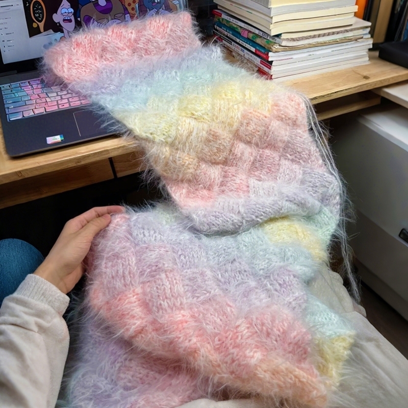 手混线彩虹糖围巾毛线手工diy材料包钩针编织礼物手织打发时间绒