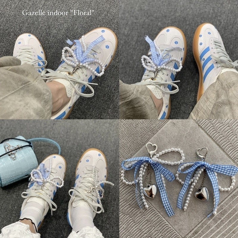 ins蓝色蝴蝶结珍珠爱心鞋扣时尚百搭鞋子挂件鞋花鞋带扣鞋饰配饰