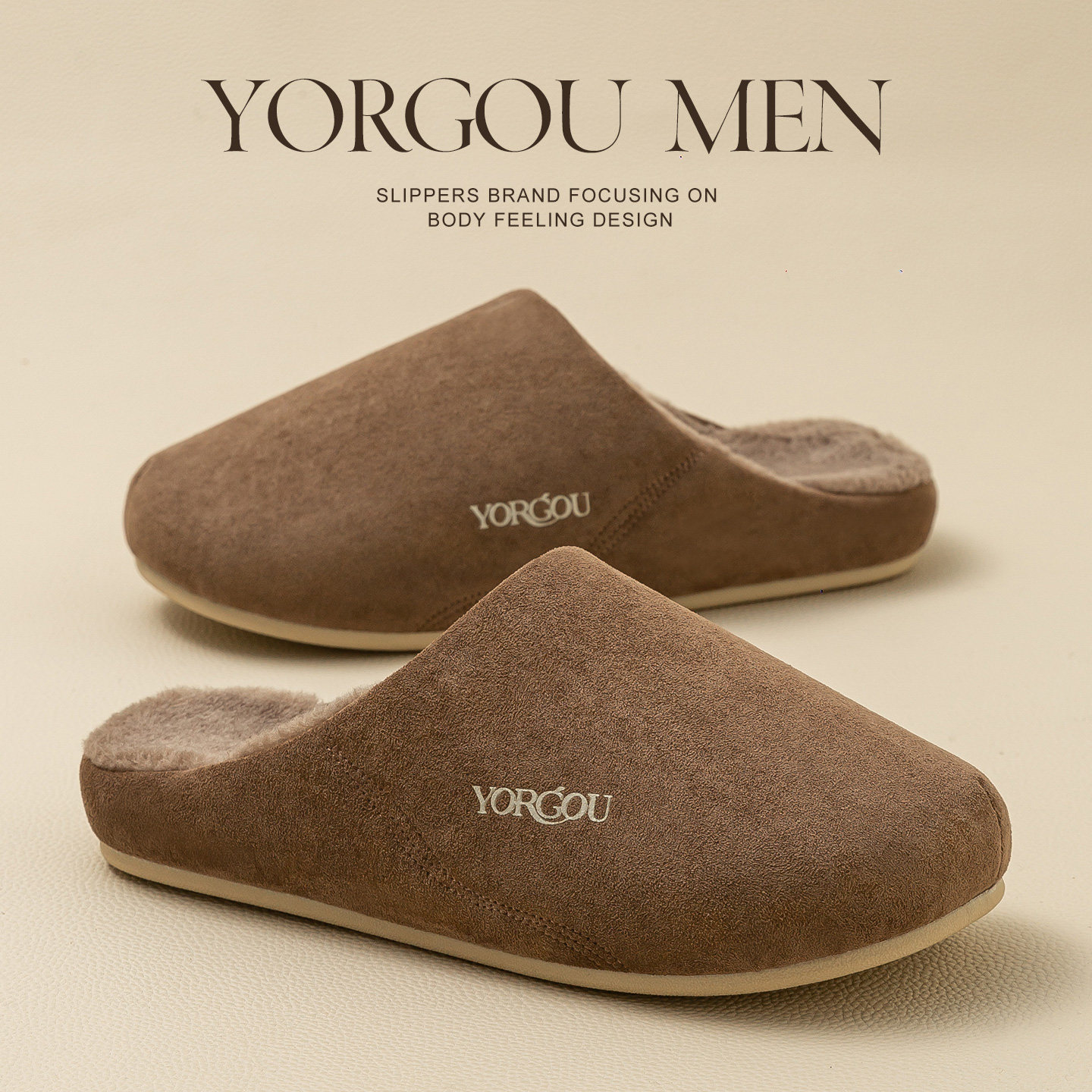 远港男士反绒皮棉拖鞋秋冬季室内加绒保暖居家防滑防臭拖鞋女冬天