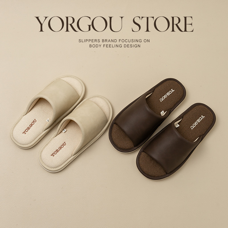 远港2025新款pu皮拖鞋女夏季布底防滑居家用不脚臭春秋四季男防水