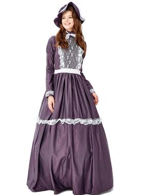 新款暗紫色欧洲复古宫廷装贵妇装农场装化妆舞会派对公主长裙礼服